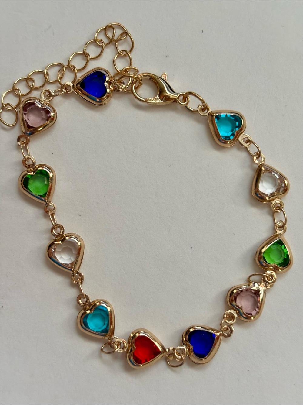 Gold plated  Heart Link Bracelet with Multicolor Gemstones